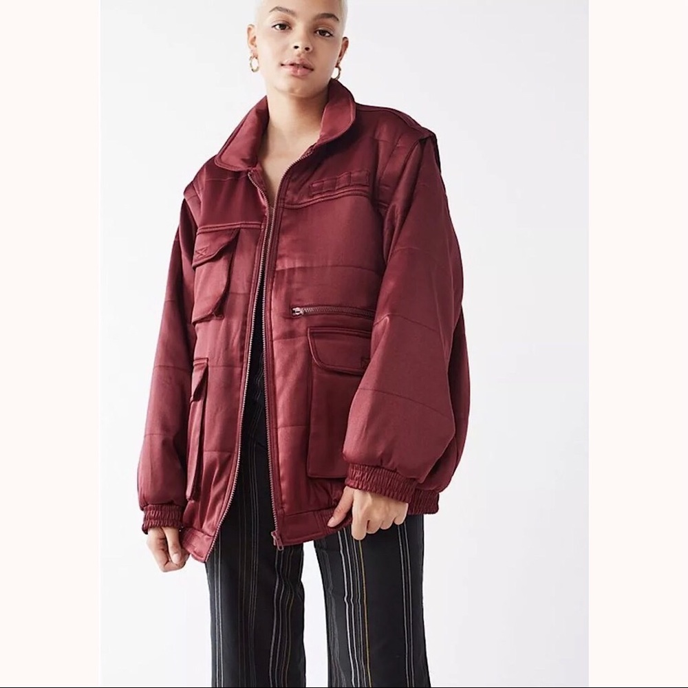 URBAN OUTFITTERS Dawson Puffer Jacket Maroon - Picture 1 of 8